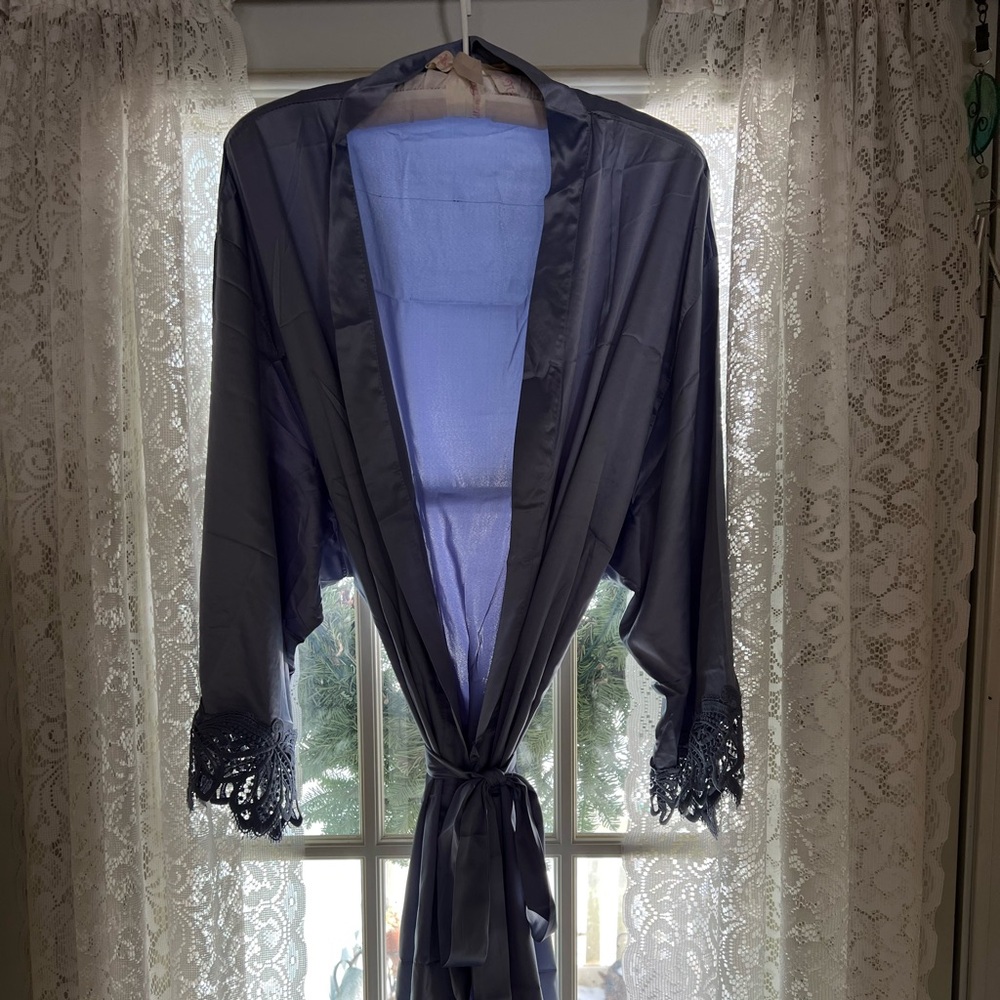 Silk Dusty Blue Robe - Picture 2 of 4